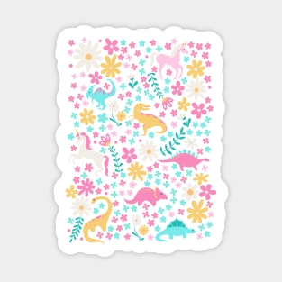 Floral Burst of Dinosaurs and Unicorns in Neon Sticker
